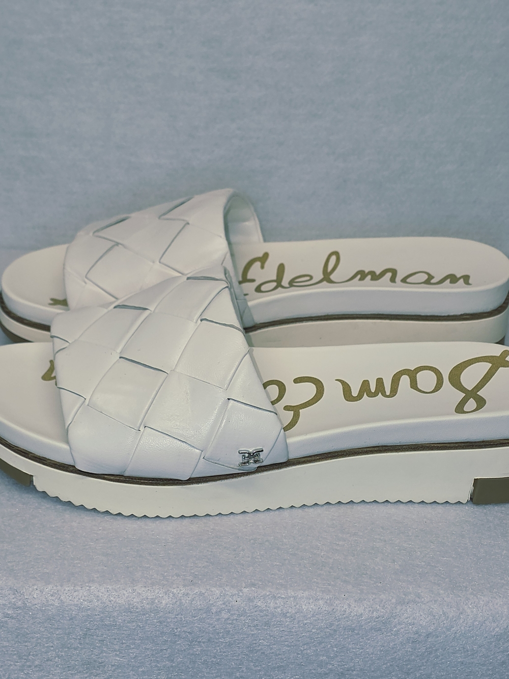 Sam Edelman White Woven Slide Sandals